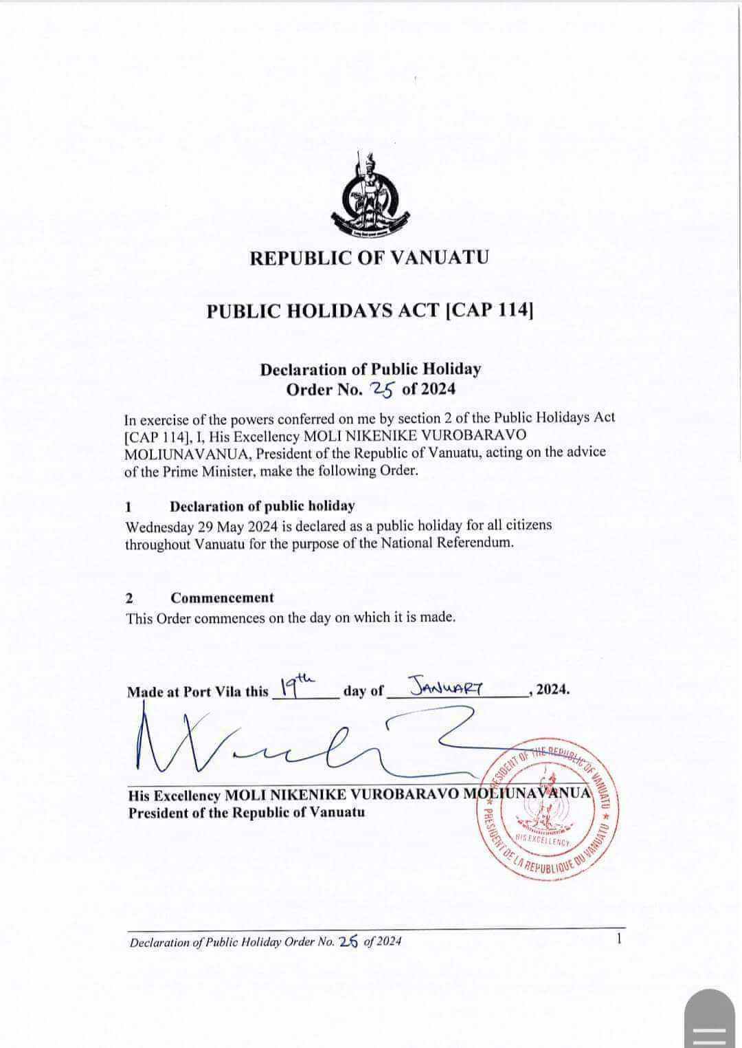 Namba 29 Mei emi pablik holidei
